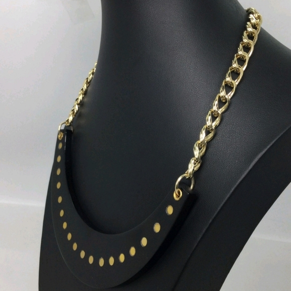 Chico's Black Acrylic Crescent Shape Necklace 18" - Picture 2 of 5